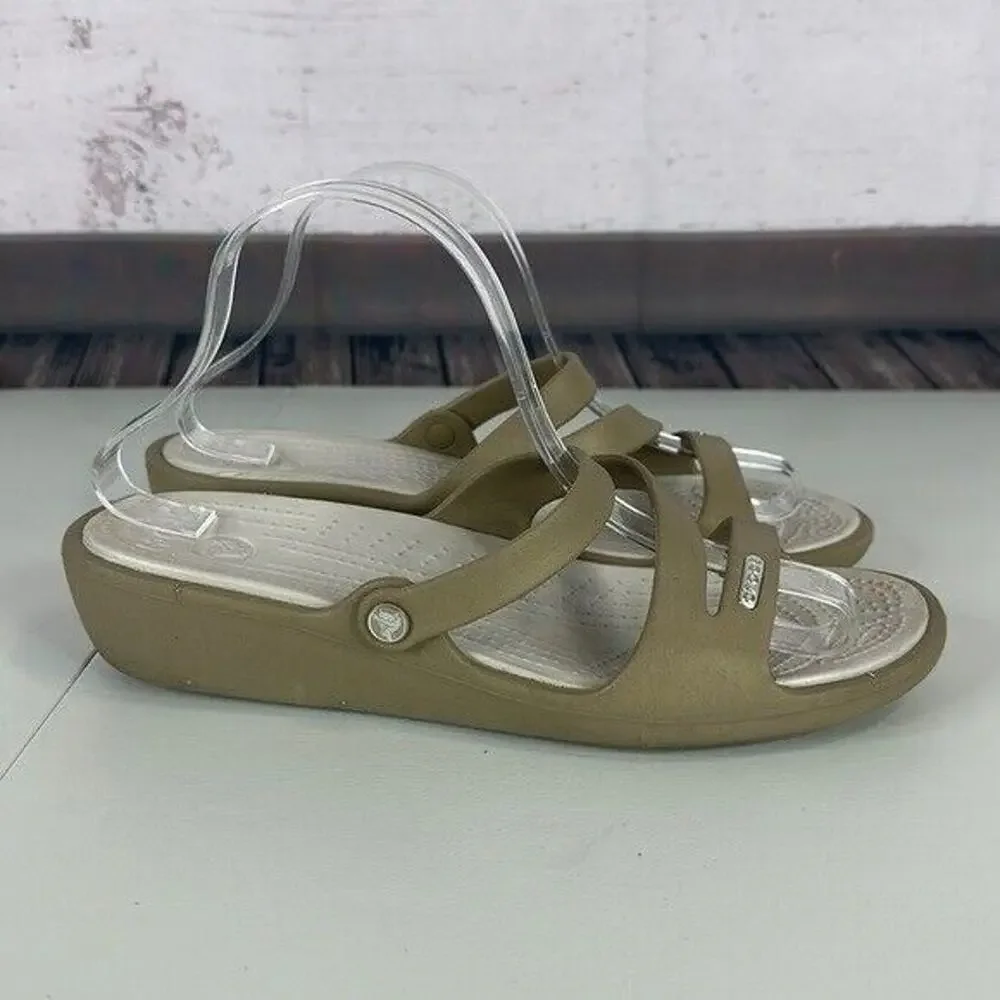 Crocs Wedge Sandal Womens‎ 10 Tan Slip on Open Toe Comfort Casual Light Weight
